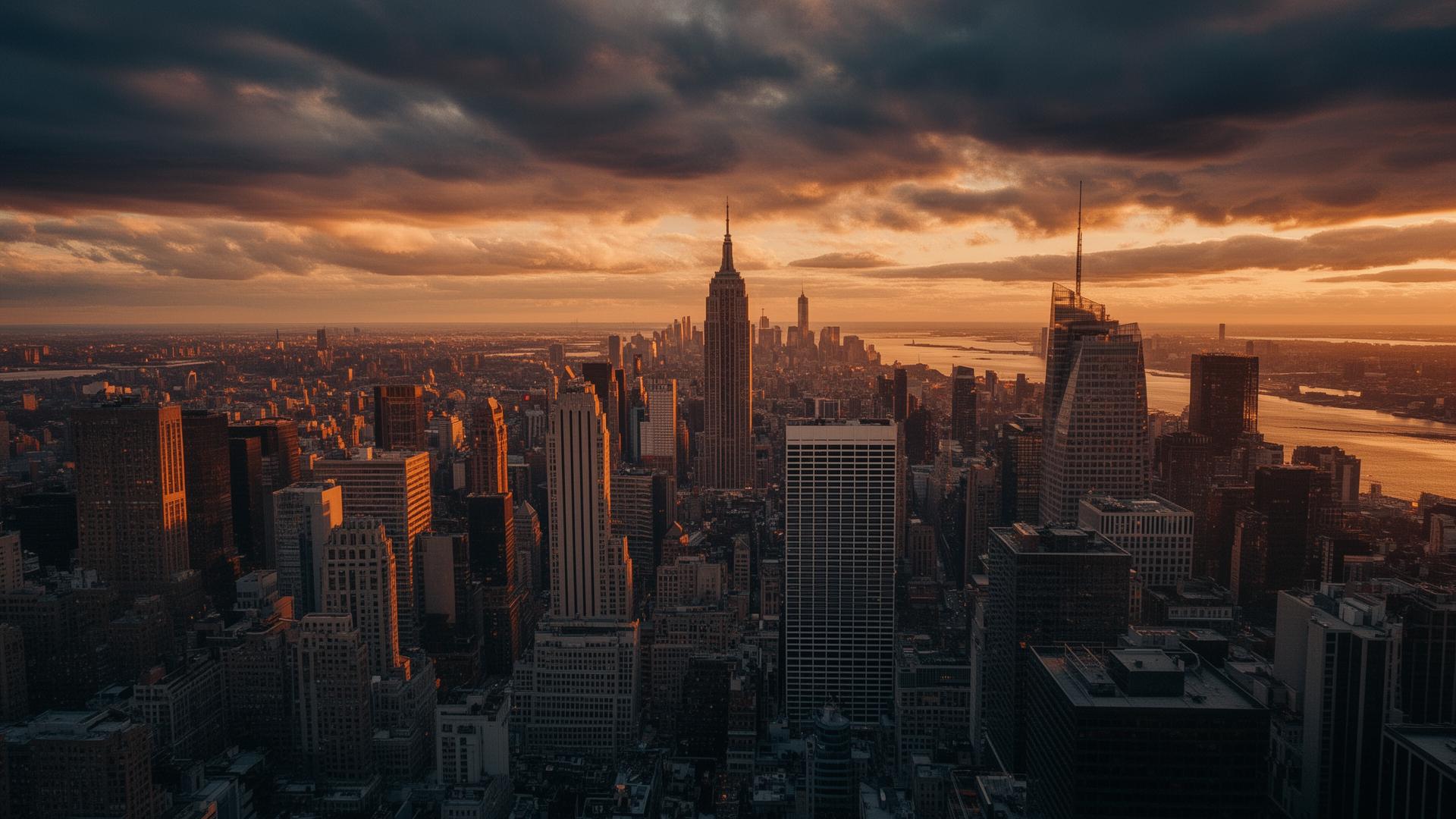 New York City skyline at dusk
