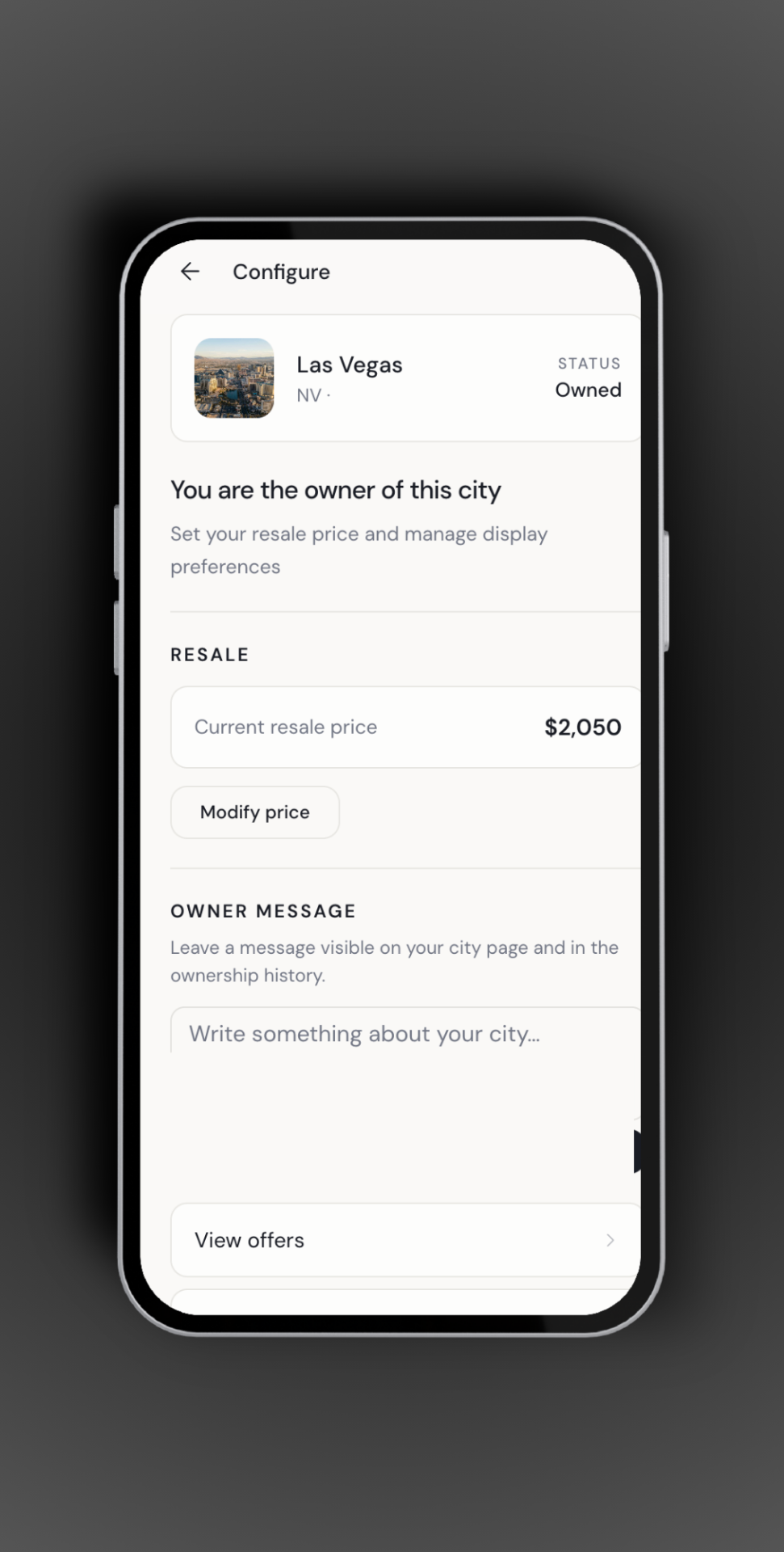 App screen showing pricing and incoming offers